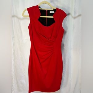 Calvin Klein Cap Sleeve Cutout Neckline Red Sheath Dress